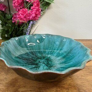 Blue Mountain Pottery Ruffled Bowl Green Drip Glaze Canadian Studio Pottery Vint